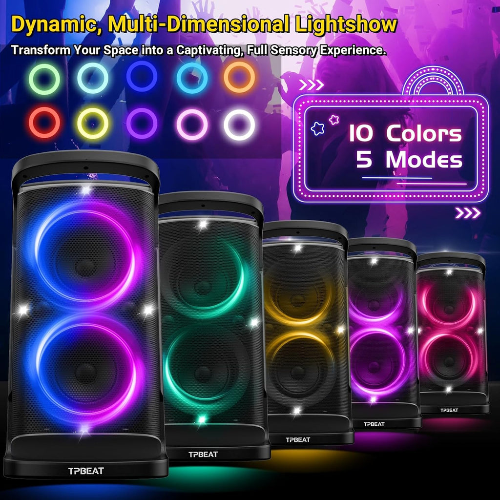 Portable Bluetooth Speaker: 160W Peak Powerful Loud Sound Deep Bass Wireless Boombox Large Subwoofer 15 Hours Battery Life Fast Charging