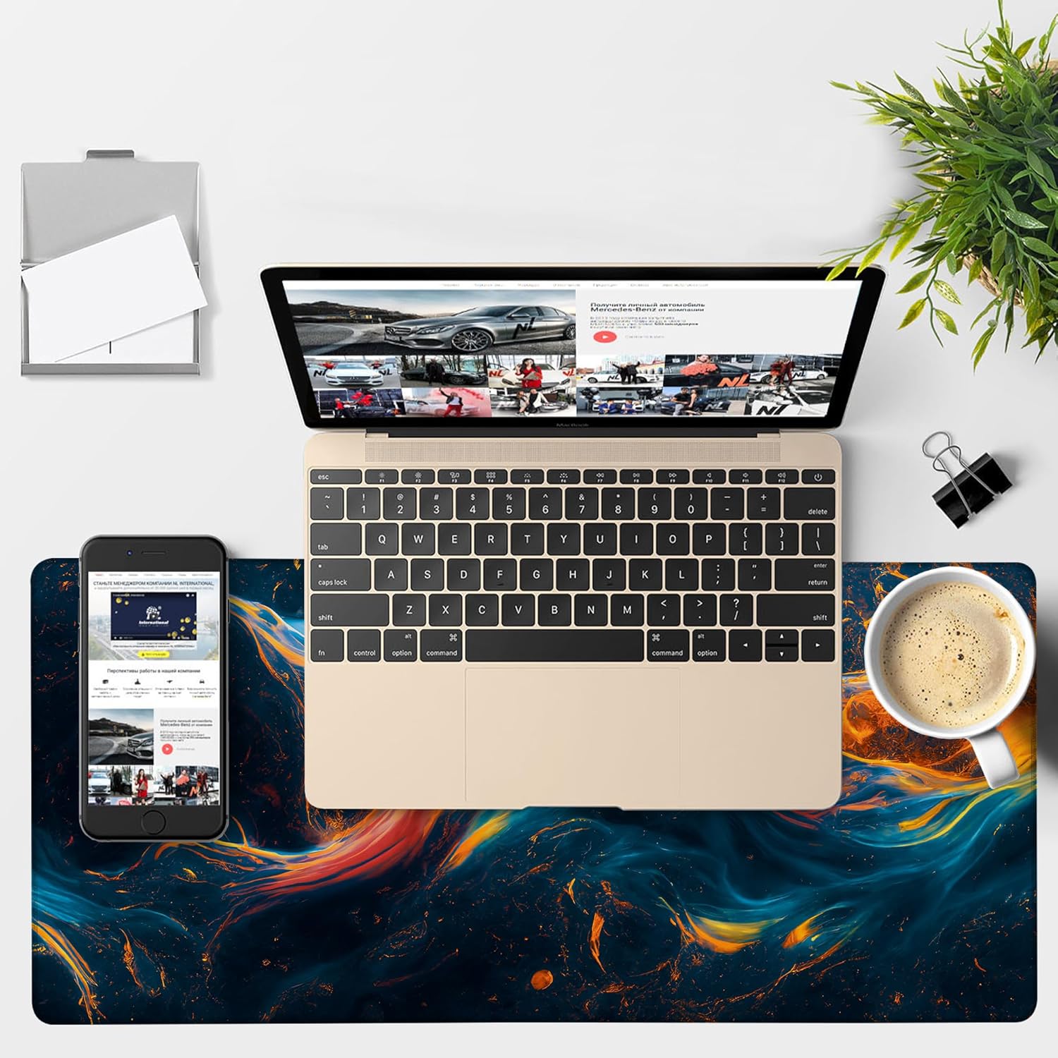 Gaming Desk Pad Large Extra Length Abstract Colorful Art Mouse Pad Keyboard Laptop Non-Slip Waterproof with Rubber Base Thick Stitched Edge Mouse Mat for Office Home 35.4 x 15.7 Inches