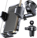 [2025 New] Dashboard Phone Holders for Your Car (+Air Vent Clip) [Military Grade Stable] , Car Cell Phone Holder, Rotatable Suction Cup Car Phone Mount for All Phone (Cube Black)