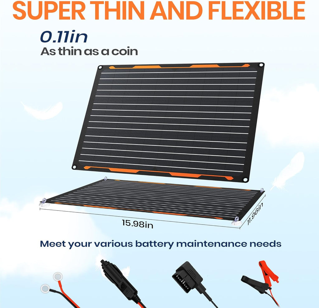FlexSolar 20W 12V Solar Panel Battery Charger Maintainer Kits Trickle Charger with Built-in Charge Controller, Cig Plug, Alligator Clips, O-Rings OBDII Connector for Car, Truck,Tractor, Boat