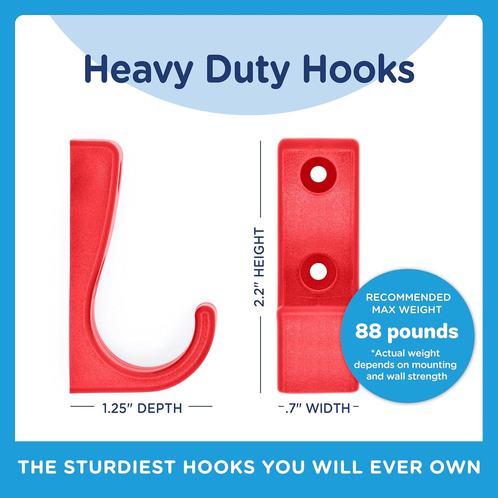 Heavy Duty Hooks for Hanging Coats, Jackets, Backpacks, Baseball Hats - Wall Mounted Rainbow Color Hangers for Kids, Perfect Hook for Classrooms, Bathroom Robes and Towels | J Hook 7-Pack