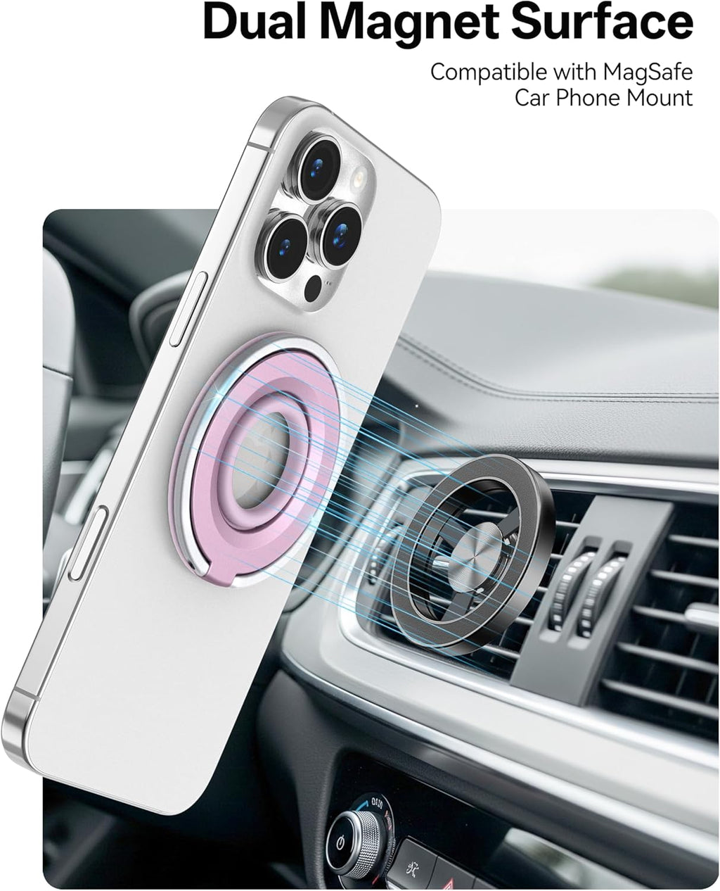 [2025 Upgrade] Magnetic Phone Grip for MagSafe Ring Holder, Two-Sided Magnets Phone Ring Grip Finger Kickstand Compatible with iPhone 16 Pro/Max 15 14 13 12 11 Plus & Android Phone (pink1)