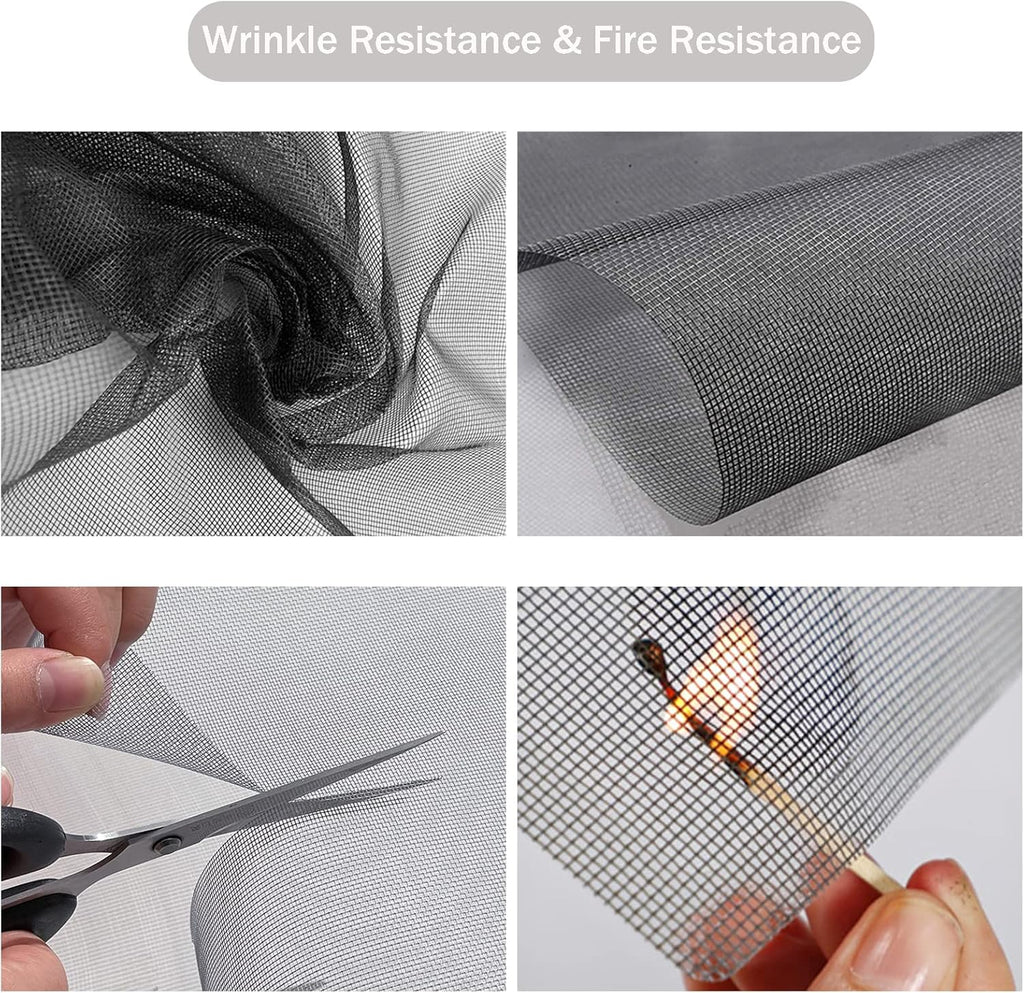 Window Screen Replacement Kit, 48'' x 99'' Fiberglass Screen Mesh with Rolling Tool and Screen Retainer Spline, DIY Adjustable Screen Door Mesh for Window, Door and Patio, Black