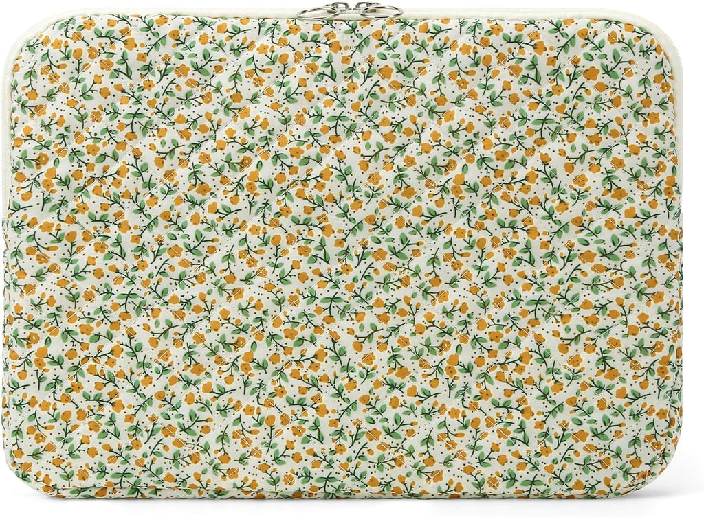 Puffy Laptop Sleeve 13-15.6 Inch Cute Quilted Laptop Protective Case Padded Floral Computer Sleeve for MacBook (B-Yellow, 13 Inch)