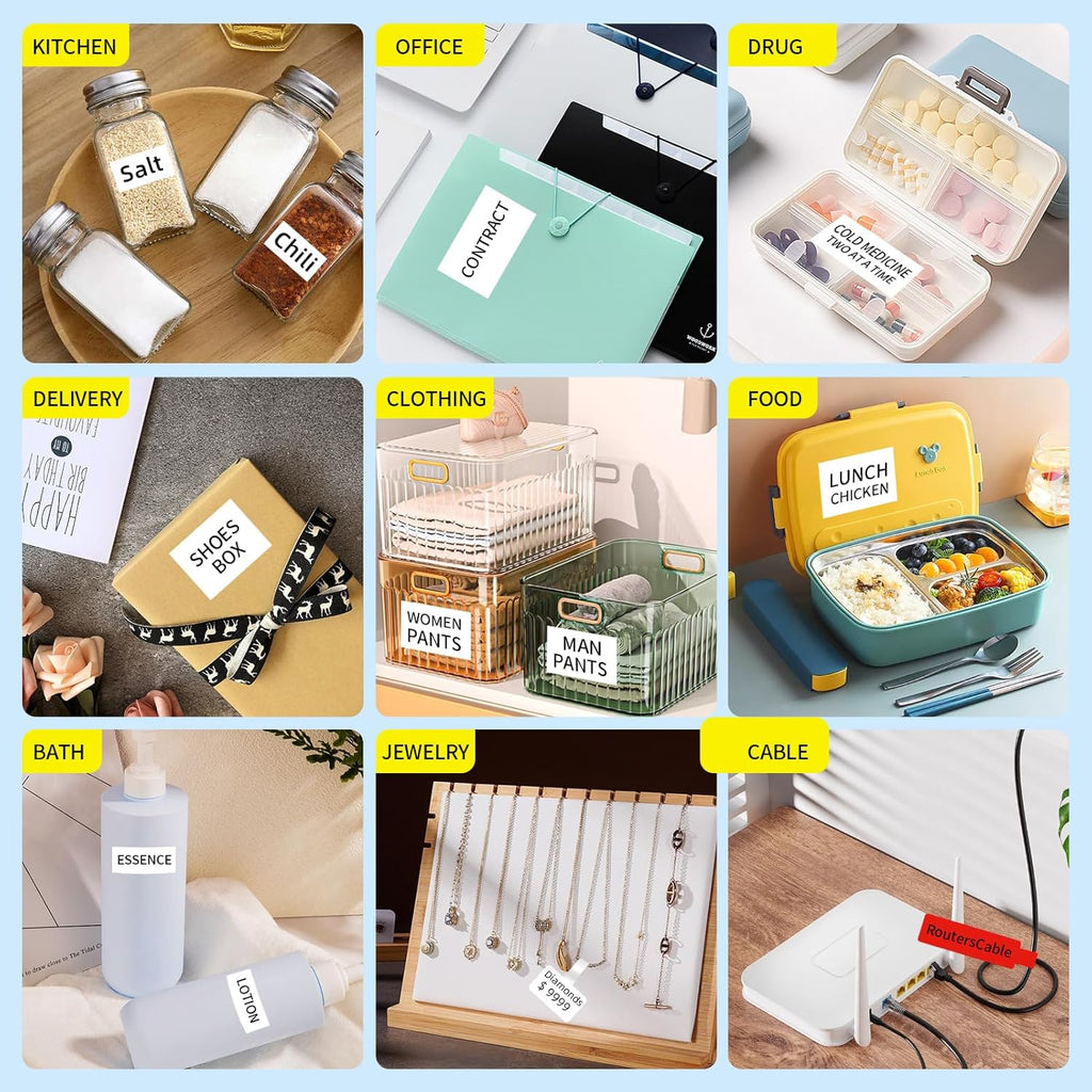 PUQU 20x10mm inch Direct Thermal Sticker Labels, Self-Adhesive All-Purpose Label Maker Tape, Compatible with AQ Series Label Printer, Refills Standard Laminated Office Labeling, 6 Rolls, 3600 Labels