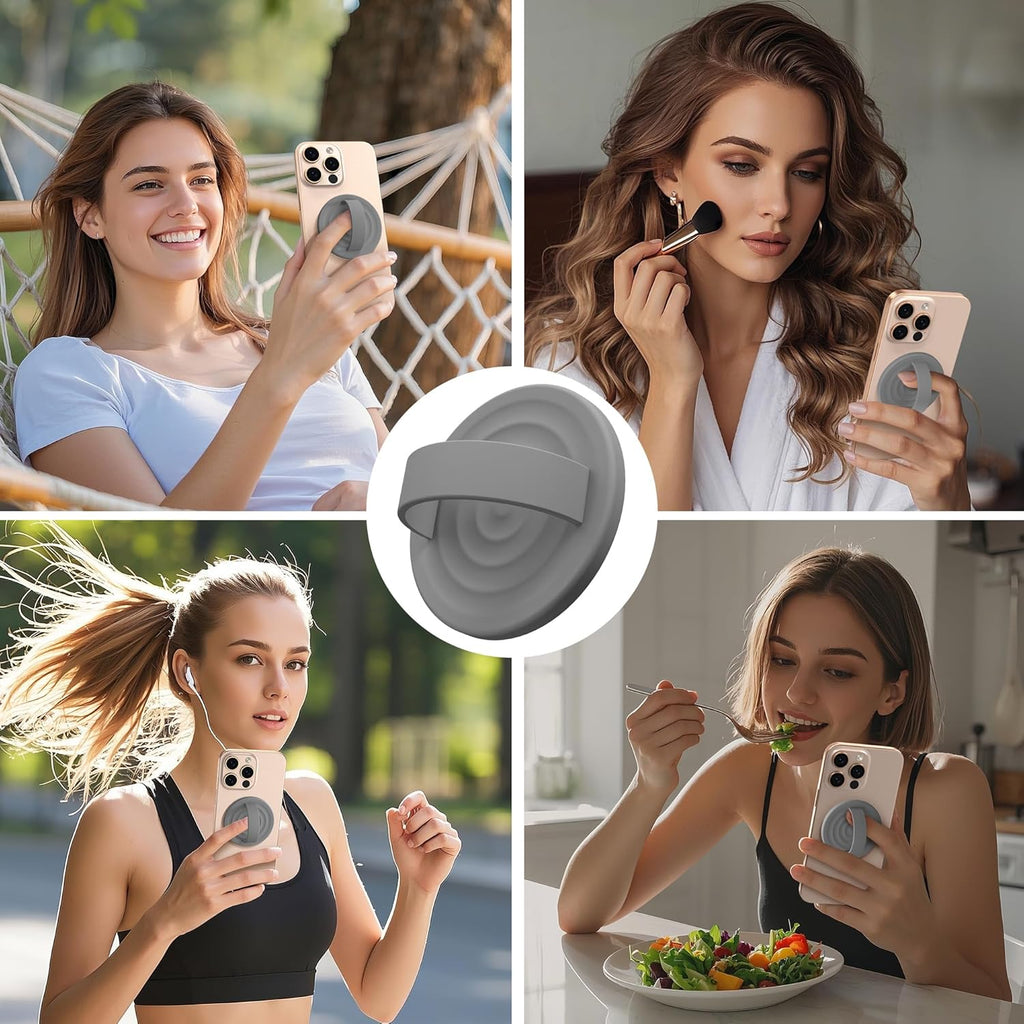 Magnetic Phone Ring Grip Holder, Silicone Finger Loop Grip, Compatible with MasSafe, Back of Phone for iPhone Pro Max/Plus/16/15/15/14/13/12 Series, Gray
