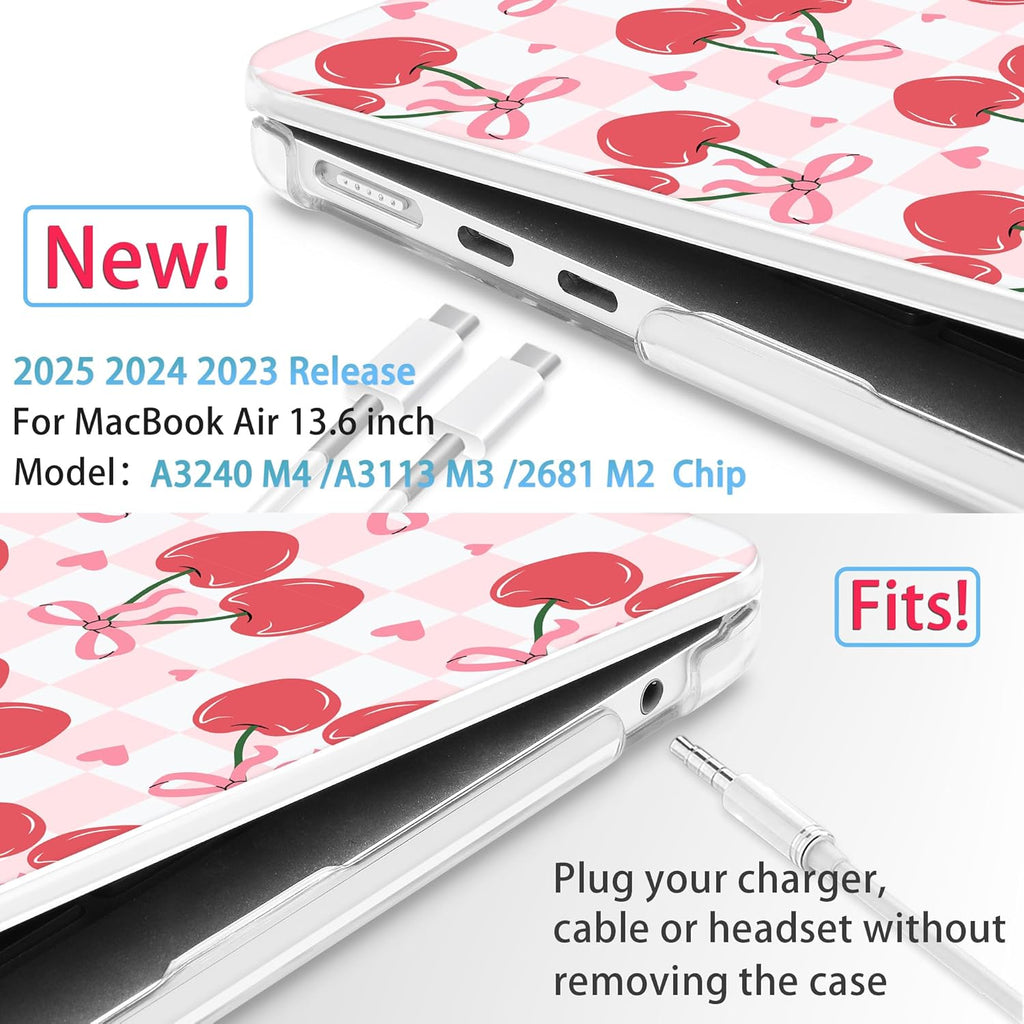 Mektron for 2025 M4 MacBook Air 13.6 Inch A3240 Case Fits 2023 A2681 M2 2024 A3113 M3 Chip with Liquid Retina Display Touch ID, Printed Plastic Hard Shell for MacBook Air 13.6", Cherries Bows C353