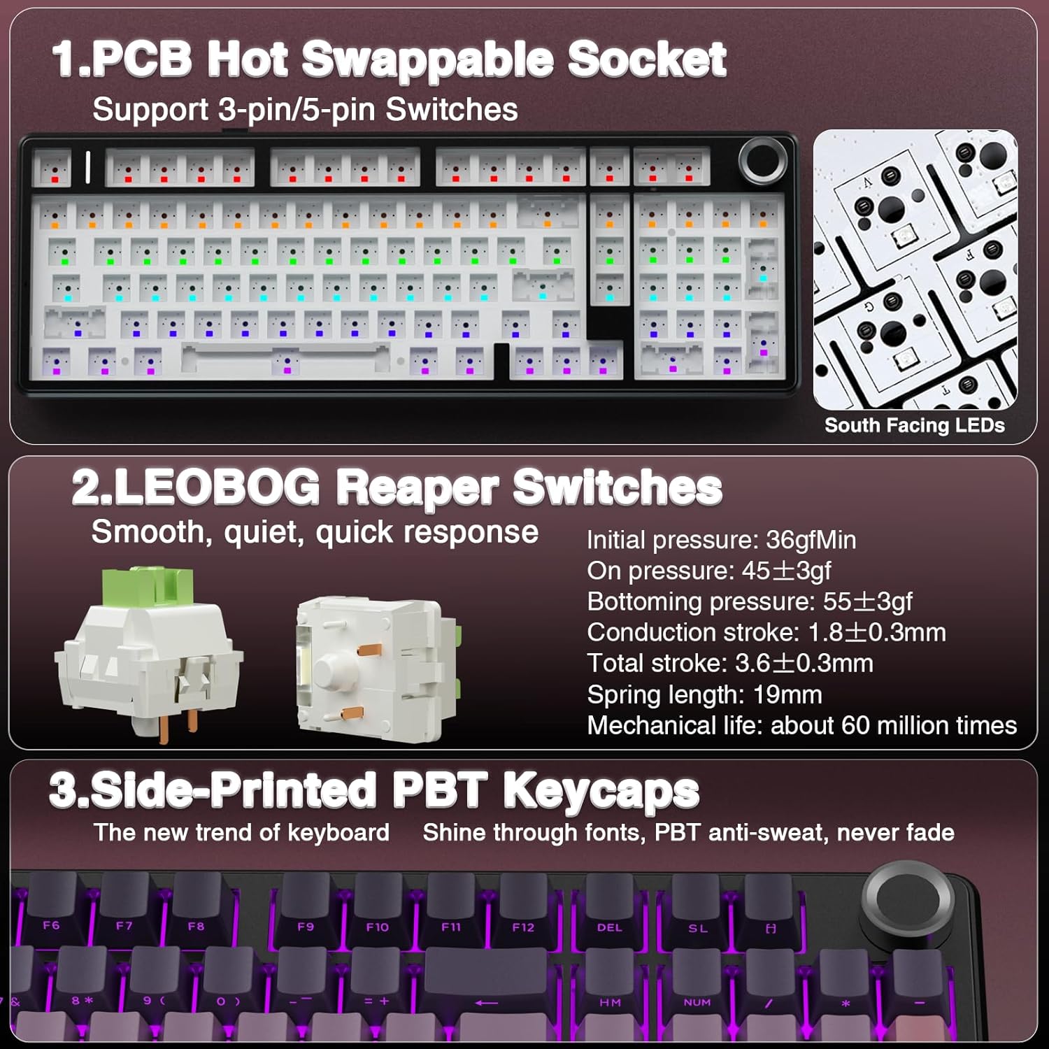 AULA F99 Pro Wireless Mechanical Keyboard with Knob,Tri-Mode BT5.0/USB-C/2.4GHz Hot Swappable Keyboard,Pre-lubed Switches,RGB Backlit Computer Gaming Keyboards