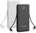 10000mAh Slim Portable Charger with Built in Cable, Power Bank Travel Charger External Battery Pack for Phone, 4 Output USB Type C Cord Clutch Charger Compatible with iPhone, 2 Pack Black & White