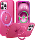 CASEKOO Designed for iPhone 14 Pro Case with Magnetic Invisible Stand [Military Drop Protection] [Compatible with MagSafe] Shockproof Slim Matte Translucent Pro Case 6.1 Inch, Hot Pink