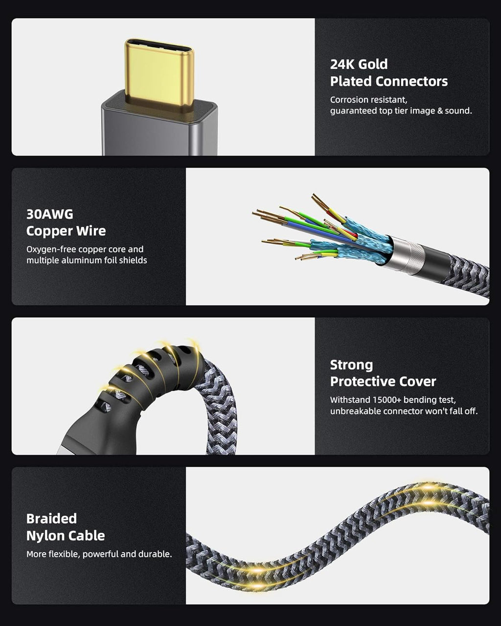 Maxonar [6Ft] Thunderbolt 4 Cable, Support 40Gbps Data Sync/240W Charging and 8K/5K@60Hz for Thunderbolt 4/3, USB4, and USB-C Devices