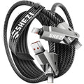 SHEZI Nylon Braided 4 in 1 USB C Cable 60W 10FT Compatible with Lightning Cable, Fast Charging for iPhone/iPad Charger Cord [480Mbps Data Sync],Multi Charging Cable with Type C/USB A, Grey