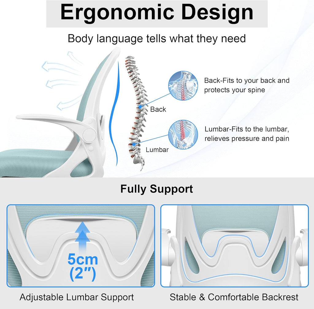 Drafting Chair Tall Office Chair with Flip-up Armrests, Adjustable Height, and Enhanced Lumbar Support - Ergonomic Rolling Stool, Back Support, and Adjustable Foot Rest Ring Light Blue