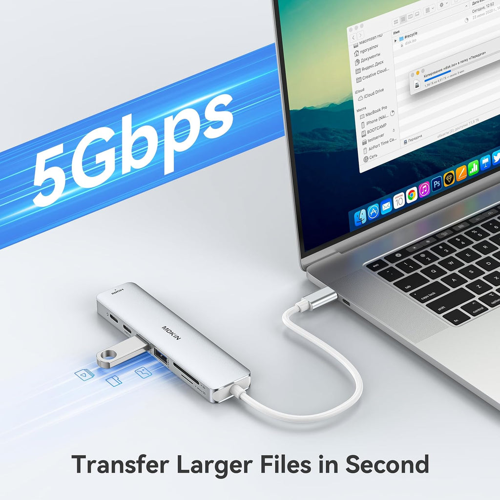 MOKiN 7 in 1 USB C Dongle with HDMI, SD/TF Card Reader, Data Port, 100W PD, 2 USB 3.0 for MacBook Pro/Air, Dell XPS, Lenovo Thinkpad