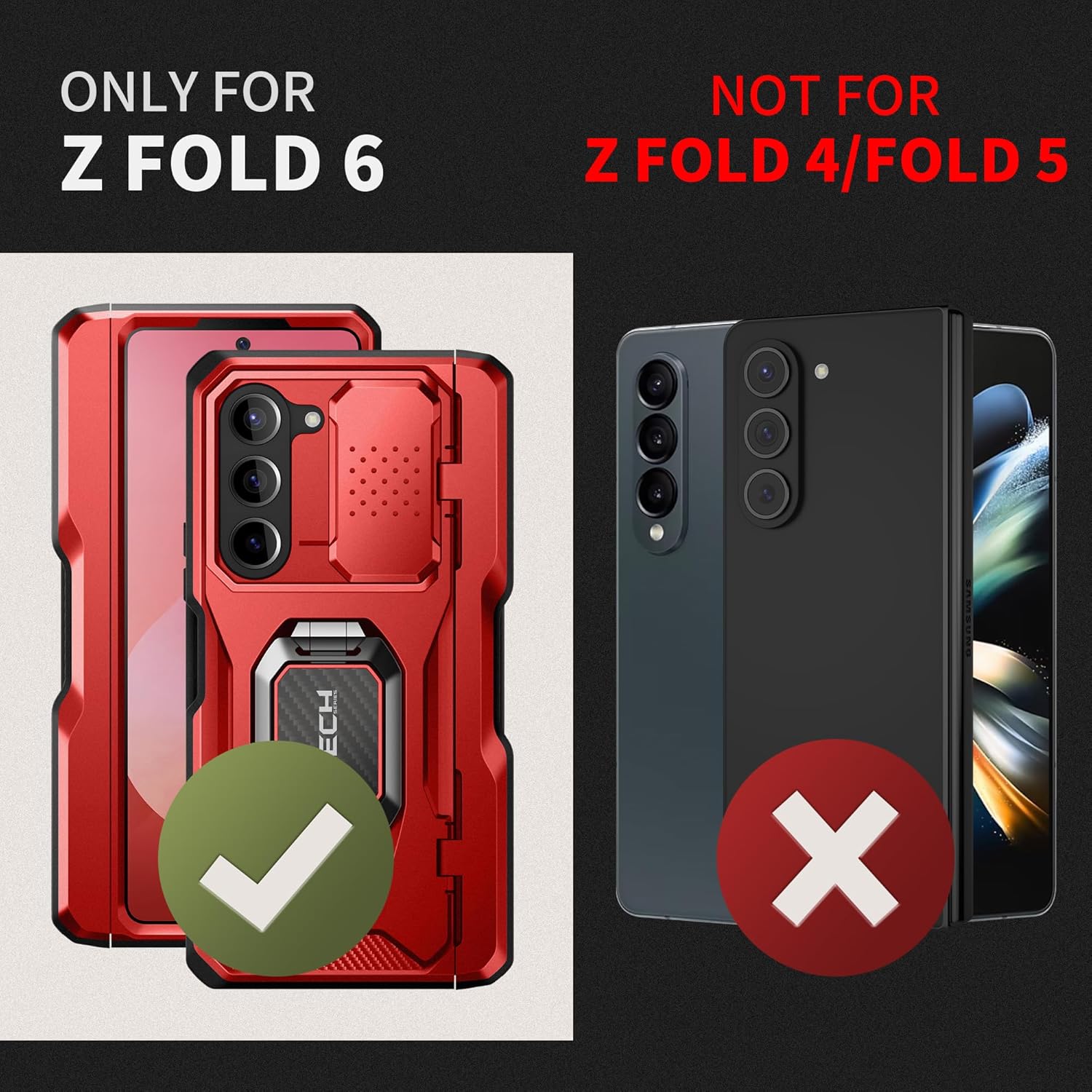 TONGATE for Z Fold 6 Case with Ring Stand, Built-in S Pen Holder & Glass Screen Protector Shockproof Rugged Z6 Phone Case with Slide Camera Cover & Belt Clip for Samsung Galaxy Z Fold 6 2024, Red