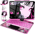 Intermerge Clear Keyboard Case for iPad Air 13" (M3/M2, 2025/2024) & Pro 12.9" (2022-2018) - 360° Rotatable Trackpad, RGB Backlit Keyboard, Pencil Holder, Power Indicator, Type-C, Blush Pulse