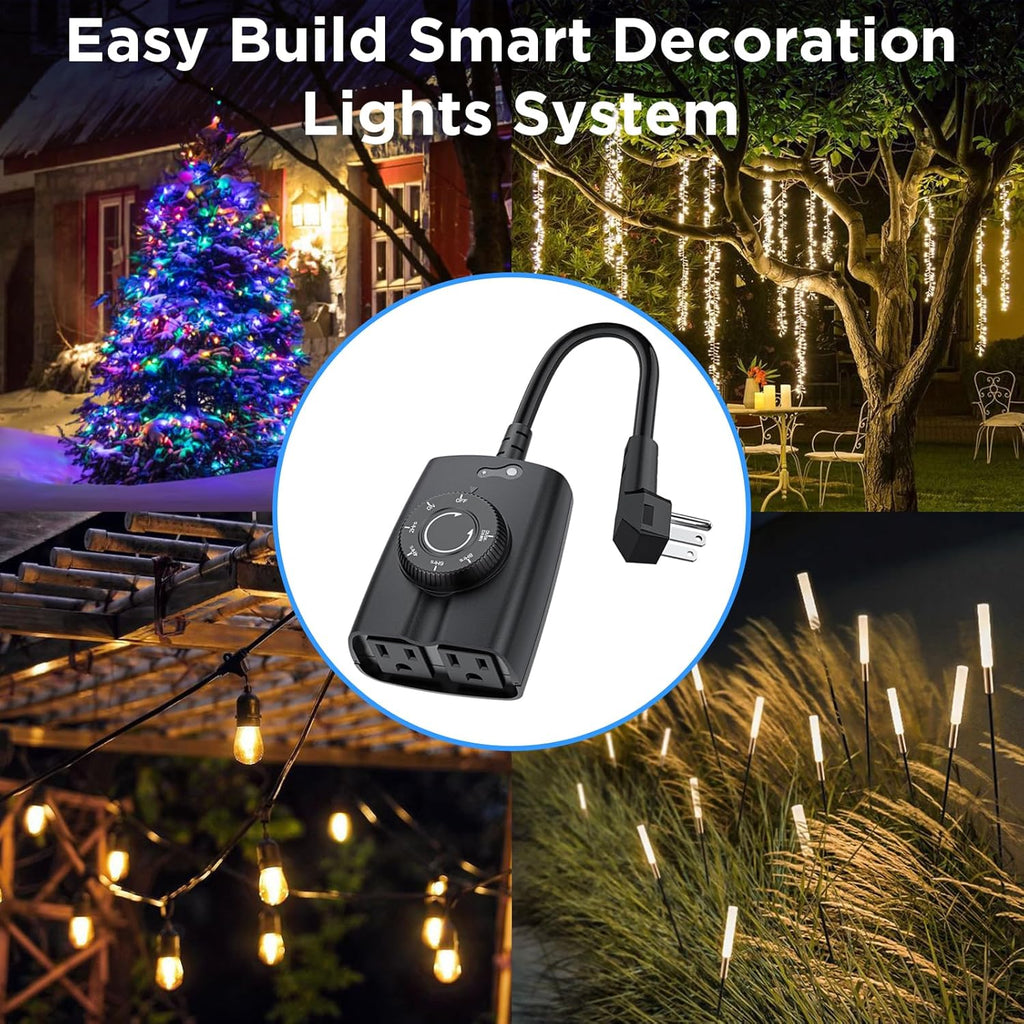 G-ELEK Outdoor Timer Outlet Waterproof, 24 Hour Outdoor Light Timer, Timers for Electrical Outlets, Ideal for Pool Pump, Christmas Lights, Heavy Duty, Grounded Outlets (Dusk to Dawn Sensor, 2 Pack)