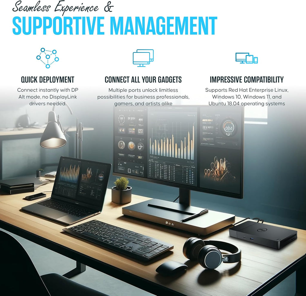 WD19DCS Dell Docking Station USB C - Dual Monitor Docking Station with 240W, HDMI Cable, DisplayPort Cable & Microfiber Cleaning Cloth - Performance Dock Station (Renewed)