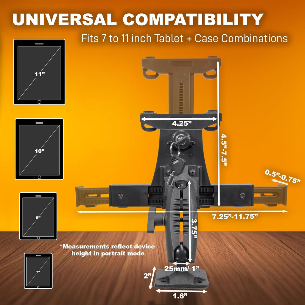 iBOLT TabDock Dock'n Lock Bizmount- Heavy Duty Industrial Composite Locking Drill Base Mount for All 7" - 10" Tablets- for Trucks/Vehicles/Wall Mount: Great for ELD, Fleets, and Restaurants