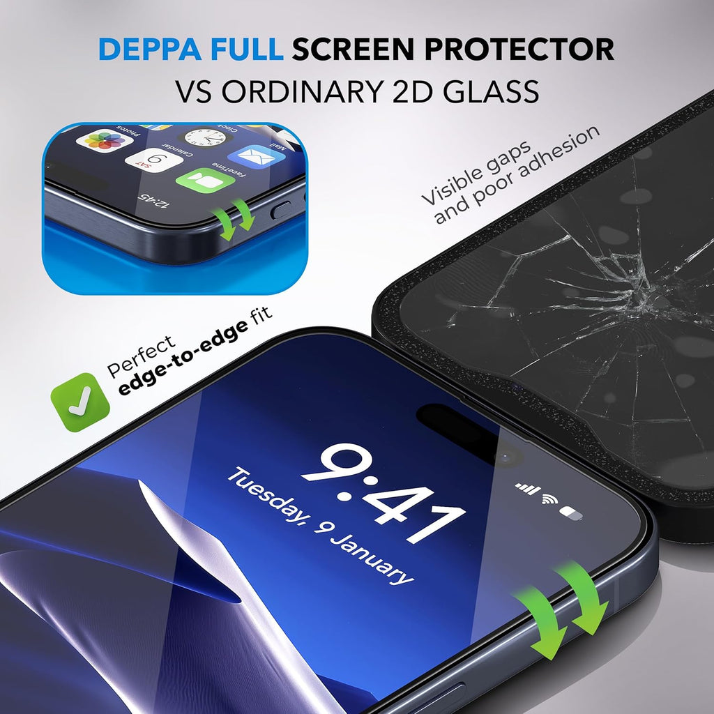 Deppa |2 Pack| for iPhone 16 Pro Max (6.9') Anti-Blue Light Screen Protector '| Scratch Resistant Tempered Glass | 3D Edge to Edge Coverage | Easy Installation Kit | Eye Safeguard TÜV Certified