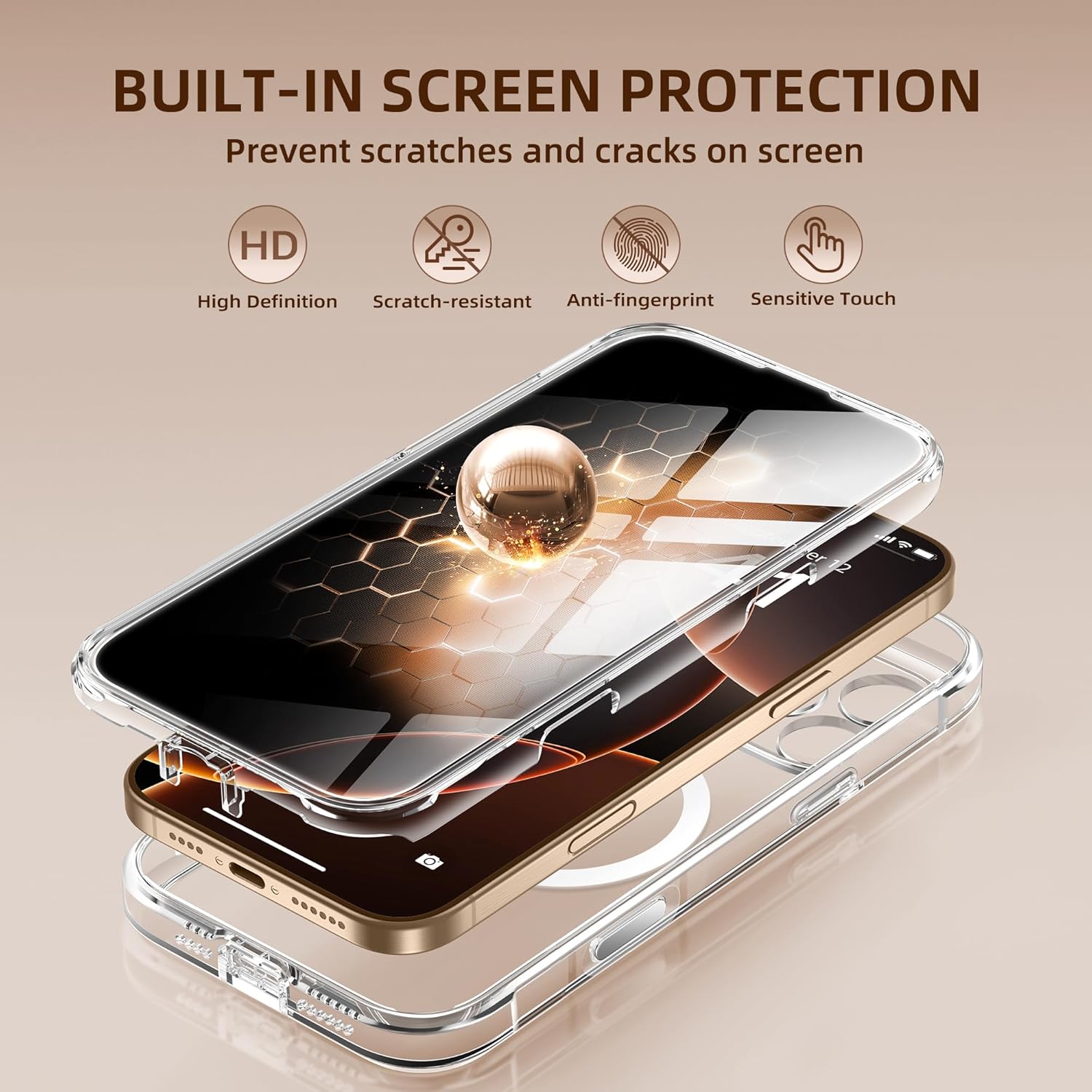 BERFY Magnetic for iPhone 16 Pro Max Case, Compatible with MagSafe, Built-in Privacy Screen Protector and Upgraded Camera Protection, Anti-Spy Full Body Shockproof Phone Case for 16 Pro Max 6.9",Clear