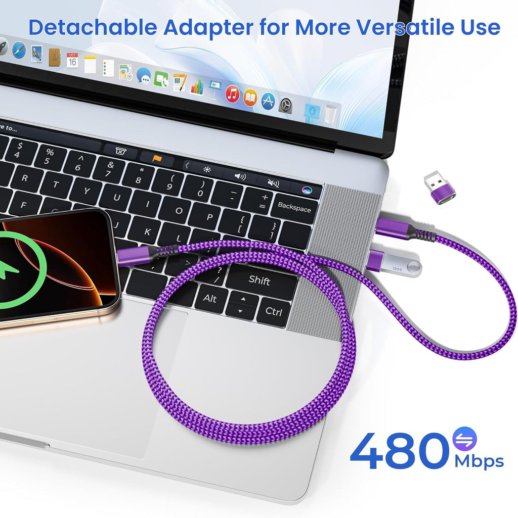 Elebase USB Type C to C 100W Cable 10FT with USB Adapter,Fast Charging PD Charger Cord for Car iPhone 16 15 Pro Max Plus,Samsung Galaxy S23 S24,MacBook Mac,iPad 10,Air 5 Mini 6th,Ultra,A53 A54