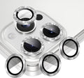 AGVEE 3+3 6 Pack for iPhone 16 Pro 6.3" / 16 Pro Max 6.9" Camera Lens Cover Protector, Bling Glitter & CD-Textured Metal Ring 9H Tempered HD Glass Camera Cover Protector Film, Glitter-Silver