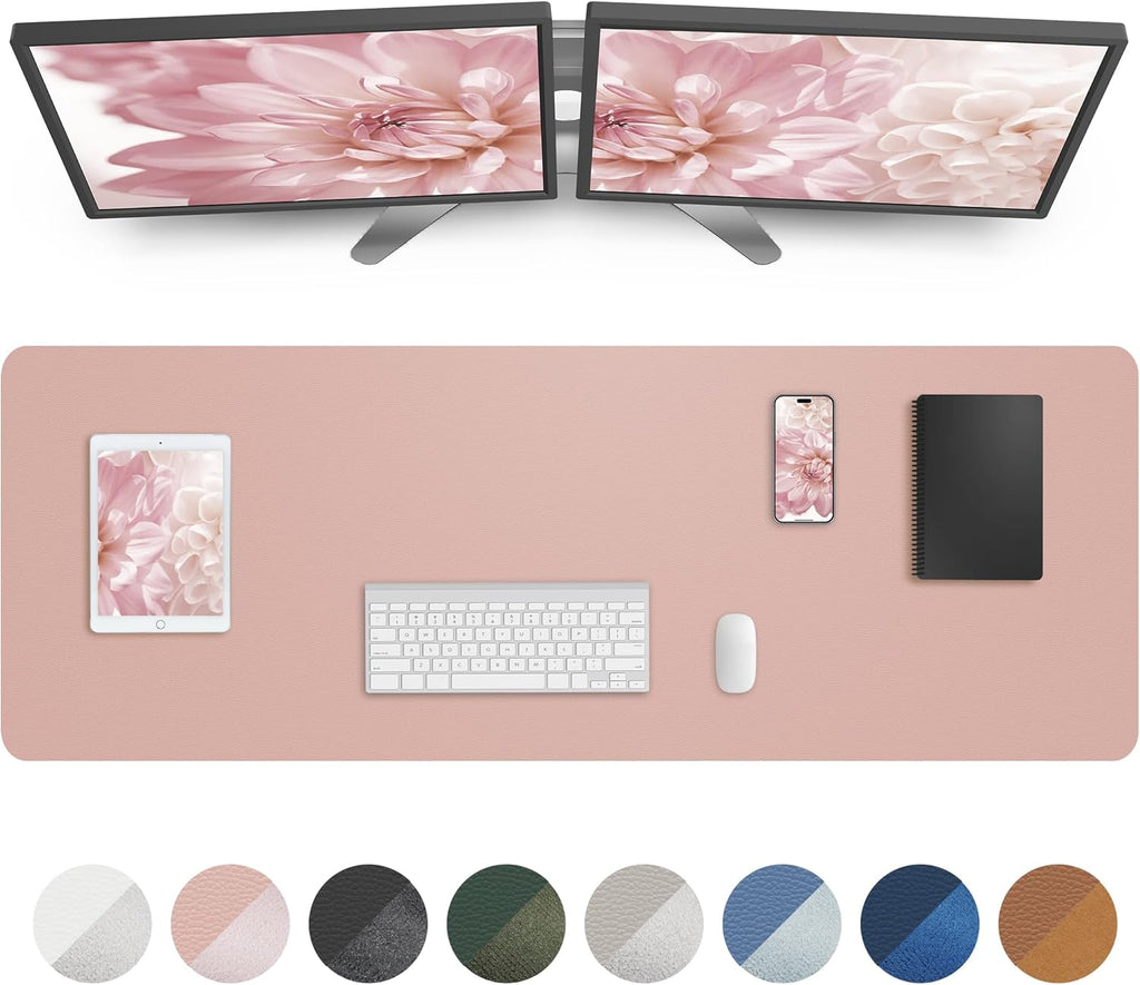 AFIING Leather Desk Pad Protector,Mouse Pad,Office Desk Mat, Non-Slip PU Leather Desk Blotter,Large Desk mat,Waterproof Keyboard mat for Office/Home/Decor (Pink,55"" x 17"")