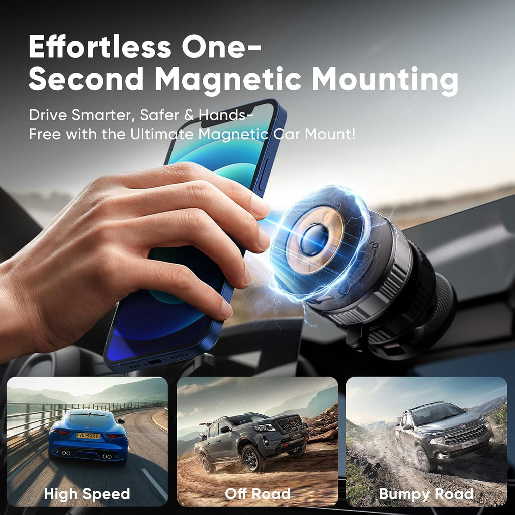 Phone Holders for Your Car, Magnetic Phone Holder for Car Phone Holder [120+ LB Strongest Sucker & 2800gf Strongest Magnetic] 360° Adjustable Magsafe Car Mount for iPhone 16 Pro Max 15 14 13 12 Plus