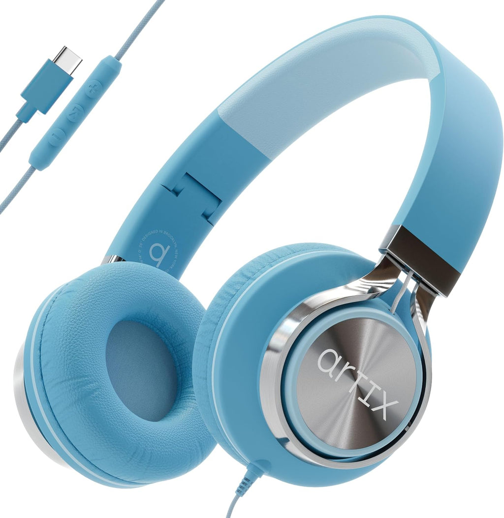 ARTIX CL750 USB C Wired Headphones with Mic & Volume Control Noise Isolating for iPhone 15-16, Samsung Computer Earphones Wired, On-Ear with Wire, Plug in and Play