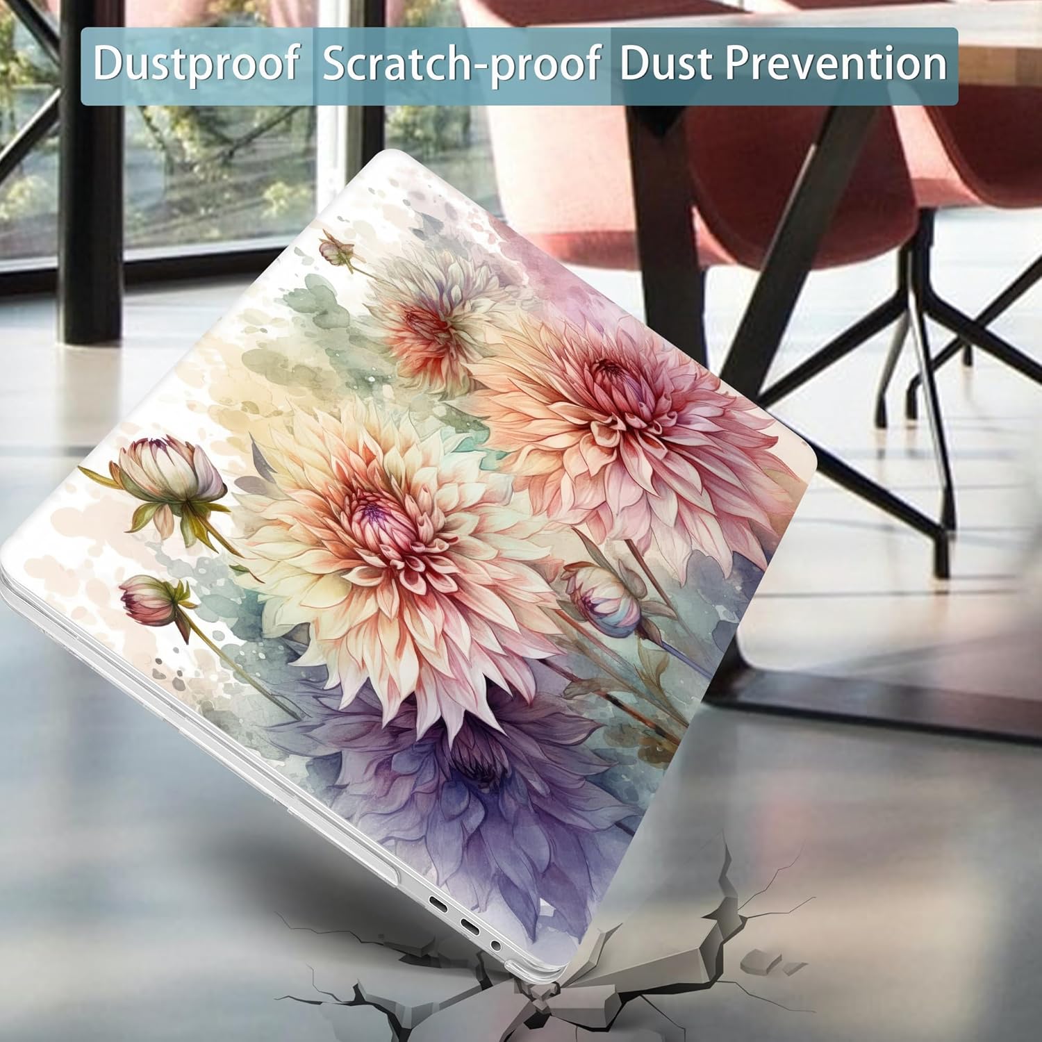 Mektron Designed Case for MacBook Pro 16 Inch A2141 Cover 2019 Release 16" with Liquid Retina Display/Touch ID, Plastic Hard Shell with Keyboard Skin & Screen Protector, Watercolor Dahlias