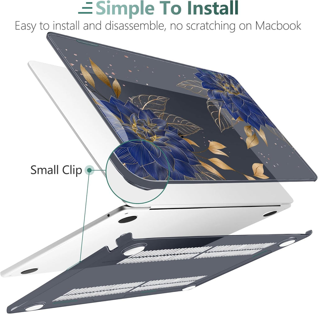 TWOLSKOO for M4 MacBook Air 13.6 inch Case 2025-2022 Release M4 A3240 M3 A3113 M2 A2681, Plastic Hard Shell & Screen Protector & Keyboard Cover & Trackpad Film, Dahlia Flowers
