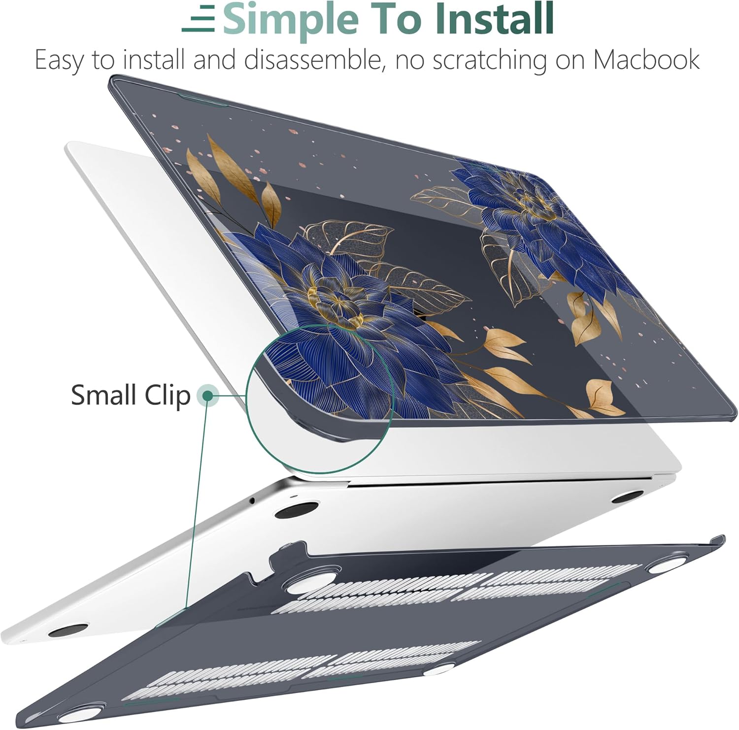 TWOLSKOO for M4 MacBook Air 13.6 inch Case 2025-2022 Release M4 A3240 M3 A3113 M2 A2681, Plastic Hard Shell & Screen Protector & Keyboard Cover & Trackpad Film, Dahlia Flowers
