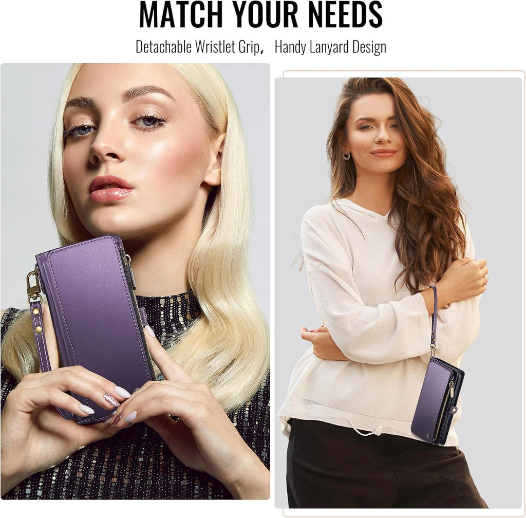 Defencase for Galaxy A26 5G Case Wallet with RFID Blocking Card Holder for Women Men, Fashion PU Leather Magnetic Snap Flip Zipper Wrist Strap Wallet Phone Case for Samsung Galaxy A26 5G, Purple