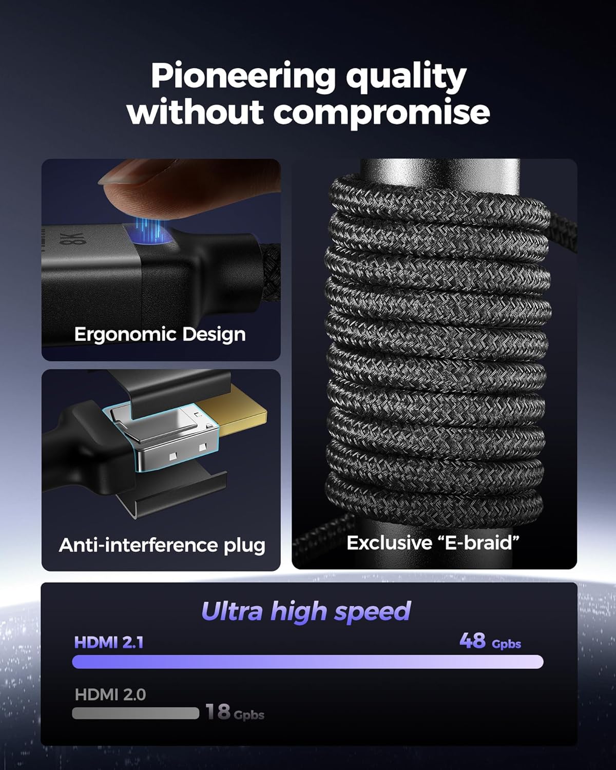 Silkland HDMI eARC/ARC Cable 3.3FT, 8K Certified Ultra High Speed HDMI 2.1 [8K@60Hz, 4K@120Hz] Dolby Atmos Vision, 48Gbps, HDR10, HDCP Compatible for Samsung/Bose/Vizio/SoundBar