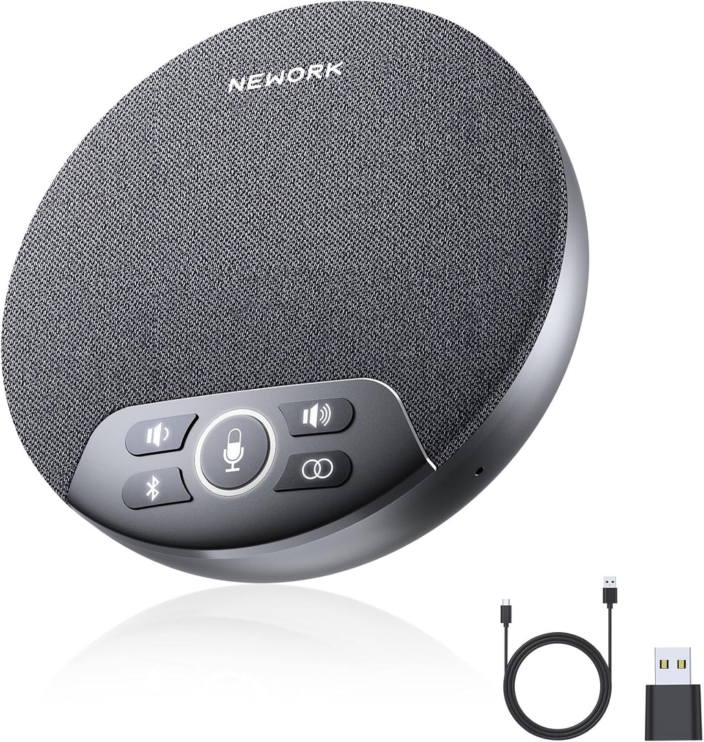 Bluetooth Conference Speakerphone with 4 Mics, AI Noise Reduction, 360° Voice Pickup, 2600mAh Battery, Bluetooth/USB-C/Dongle, Daisy Chain for Large Rooms, Compatible with Zoom/Teams/Skype