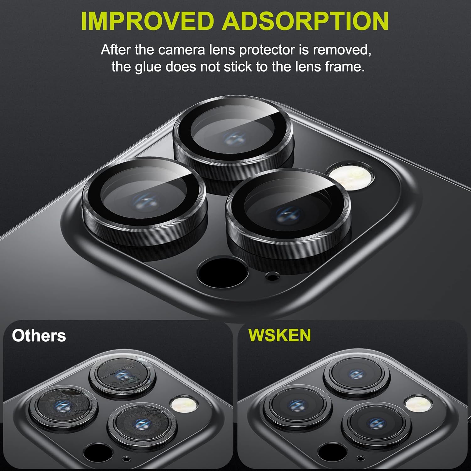 WSKEN for iPhone 14 Pro/iPhone 14 Pro Max Camera Lens Protector,[Night Shooting Mode] HD Tempered Metal Glass Camera Screen Protector Cover Film Accessories, Black + Colorful
