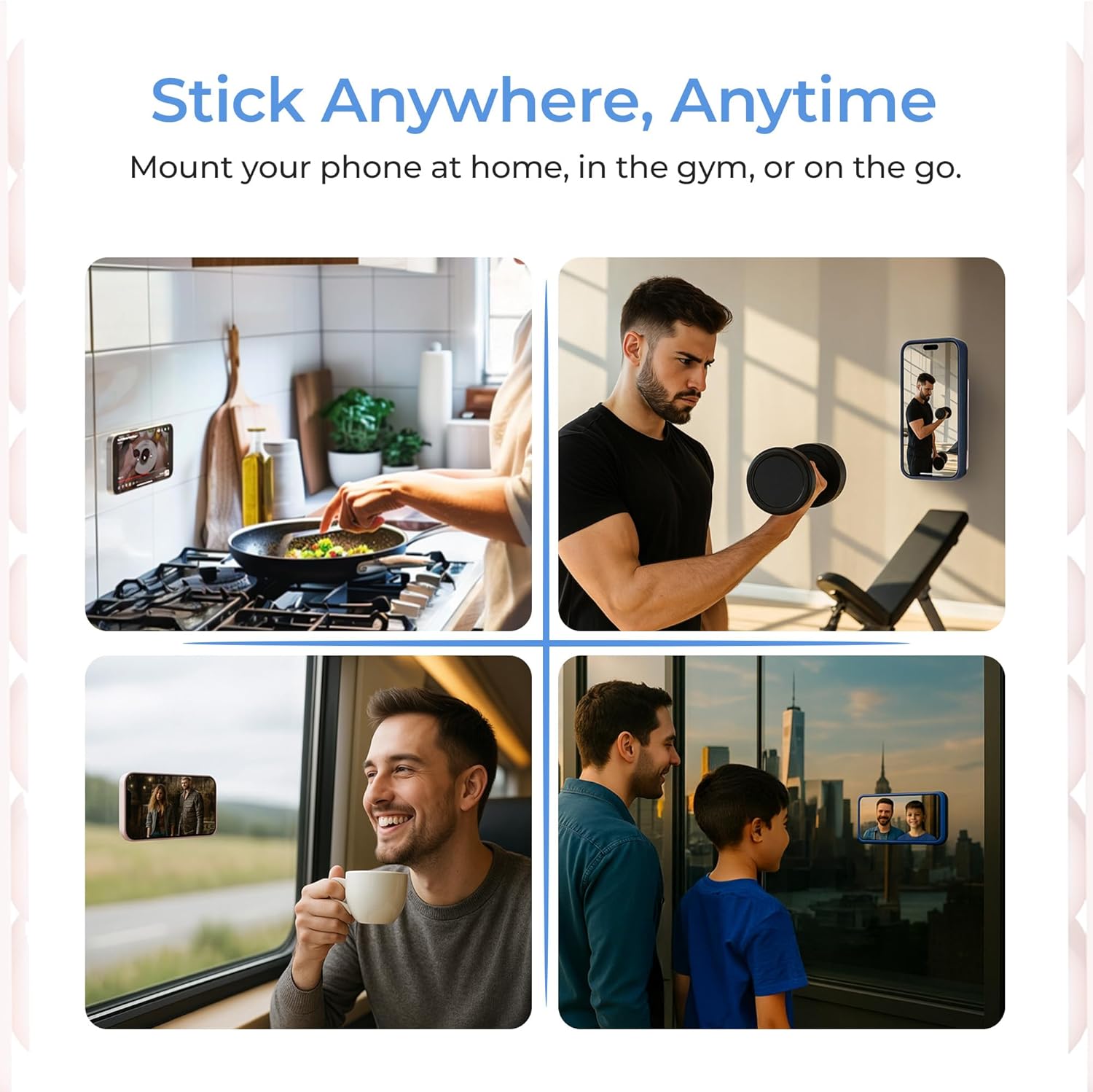 SUCKY Silicone Suction Phone Case Adhesive Mount - Anti-Slip Holder, Hands-Free Fidget Toy, Phone Accessory for iPhone and Android (Crystal White, Double V2)