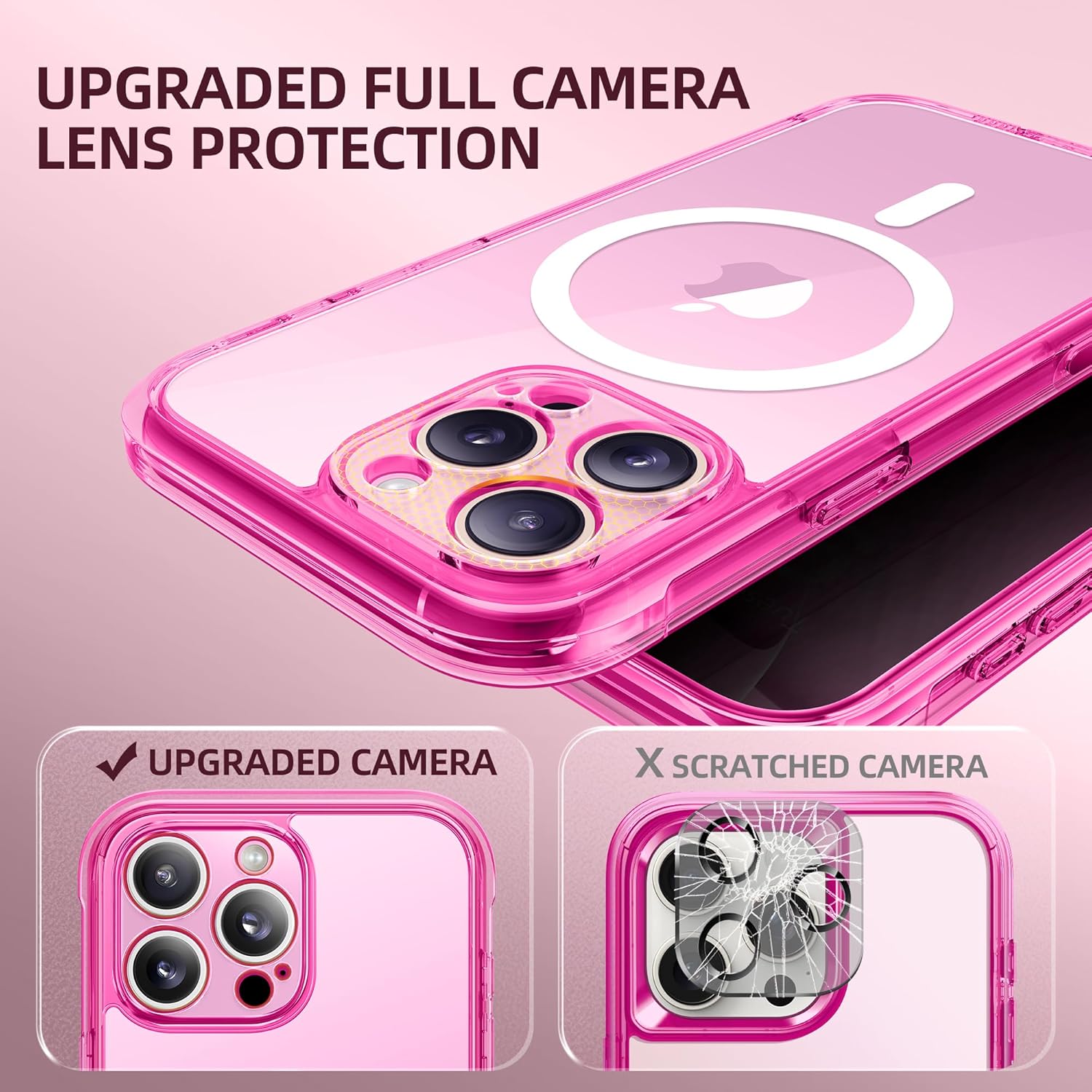 BERFY Magnetic for iPhone 16 Pro Case, Compatible with MagSafe, Built-in Privacy Screen Protector and Upgraded Camera Protection, Anti-Spy Full Body Shockproof Phone Case for 16 Pro 6.3", Bright Pink