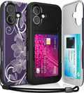 TORU CX Slim for iPhone 16 Case Wallet | Protective Shockproof Heavy Duty Cover with Hidden Card Holder & Card Slot | Mirror & Wrist Strap Included - Flowers