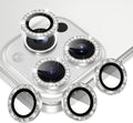 AGVEE 3+3 6 Pack for iPhone 16 Pro 6.3" / 16 Pro Max 6.9" Camera Lens Cover Protector, Bling Diamond & Bling Glitter Metal Ring 9H Tempered HD Glass Camera Cover Protector Film, Bling-Silver
