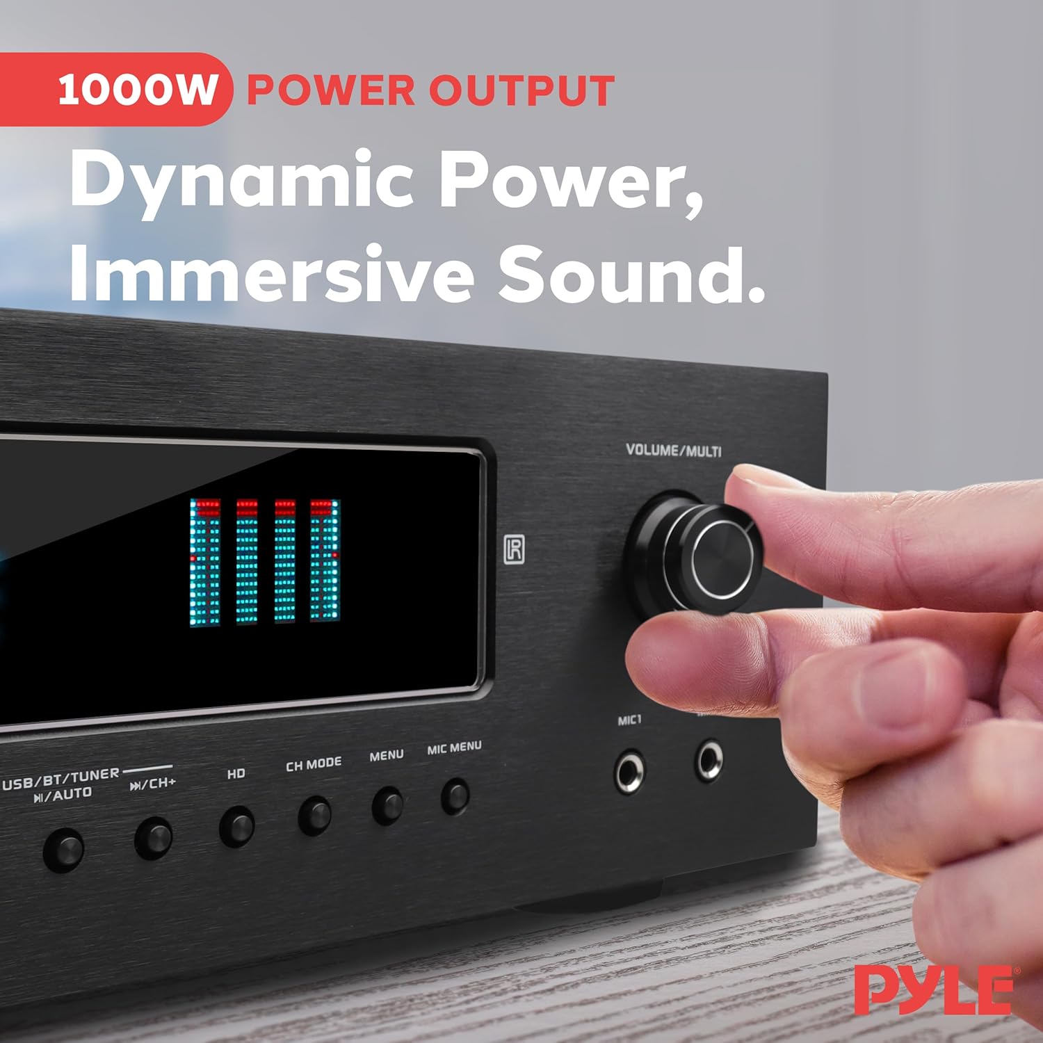 Pyle 1000W Bluetooth Home Theater Receiver - 5.2 Channel Surround Sound Stereo Amplifier System with 4K Ultra HD, 3D Video & Blu-Ray Video Pass-Through Supports, HDMI/MP3/USB/AM/FM Radio - Pyle, Black