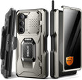 TONGATE for Z Fold 6 Case with Ring Stand, Built-in S Pen Holder & Glass Screen Protector Shockproof Rugged Z6 Phone Case with Camera Cover & Belt Clip for Samsung Galaxy Z Fold6 2024,Titanium Gray