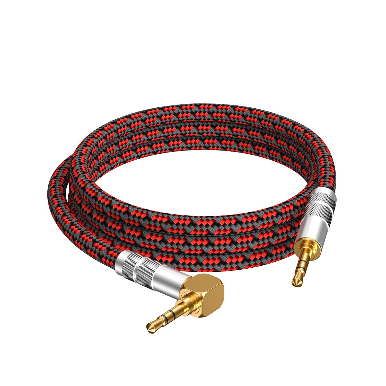 3.5mm Aux Cord, Audiophile Audio Auxiliary Cable 3.5 mm Male to Male Stereo Hi-Fi Sound Braided aux 1/8 Cable for Car Home Stereos Tablets Speakers (Right Angle 3.5mm, 3.2ft)