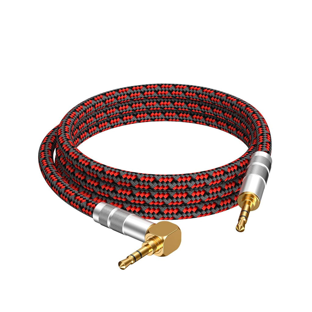 Audiophile High Purity Copper Aux Audio Cable 3.5mm Male to 3.5mm Male Audio Auxiliary Cord Gold-Plated Stereo HiFi Adapter Cable (Straight to Right Angle, 9.8ft/3m)
