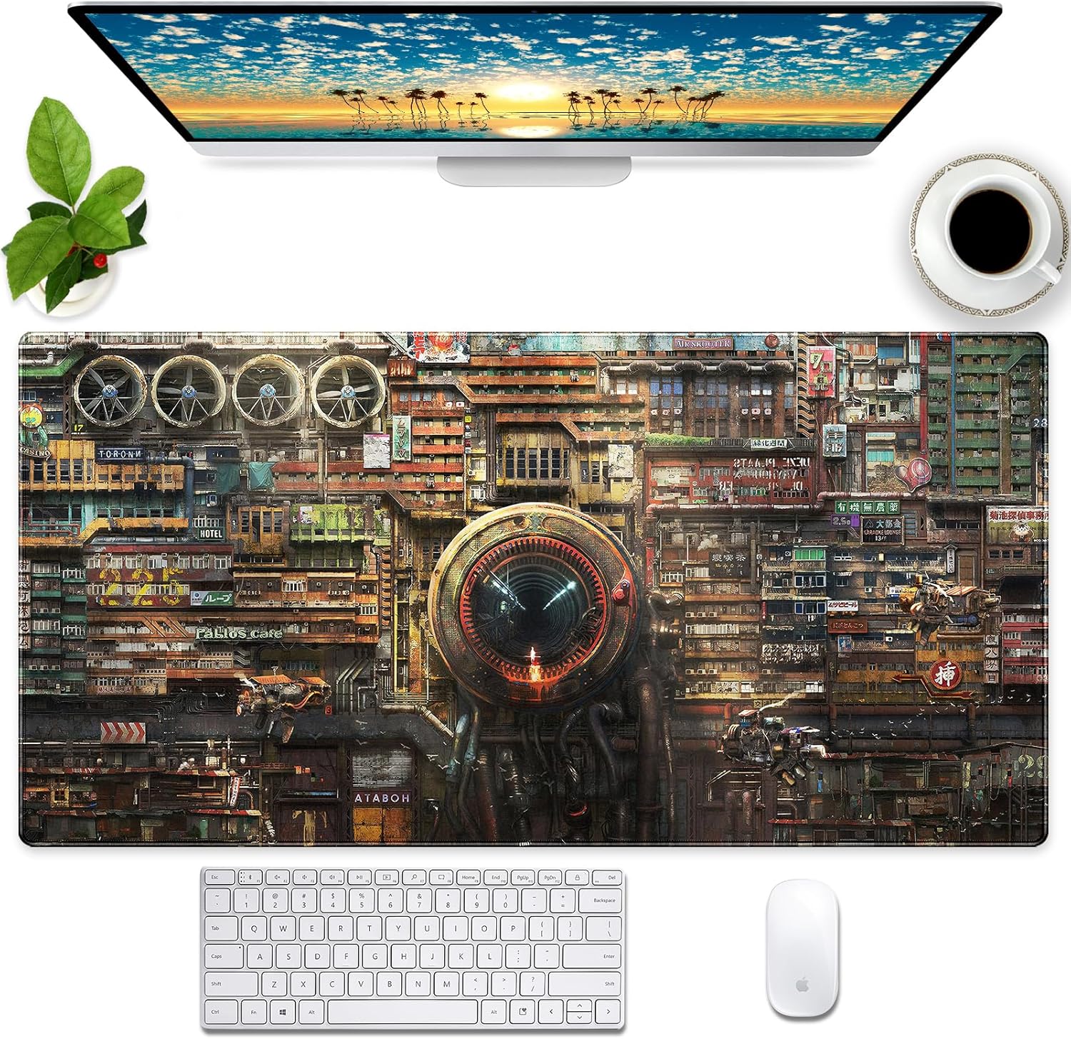 Futuristic Fantasy Mouse Pad, Cyberpunk Style Desk Mat, Extended XL Gaming Mouse Pads, Sci-Fi Computer Pad with Durable Stitched Edges, Non-Slip Washable Office Desktop Decorative Pad 31.5X15.7 Inch