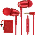 LUDOS OMNITONE Wired Earbuds in-Ear Headphones, 5 Years Warranty, Earphones with Microphone, 3.5 mm Jack Corded Ear Buds, Videoconference for iPhone, Samsung, Laptop, Kids, School Students - Red