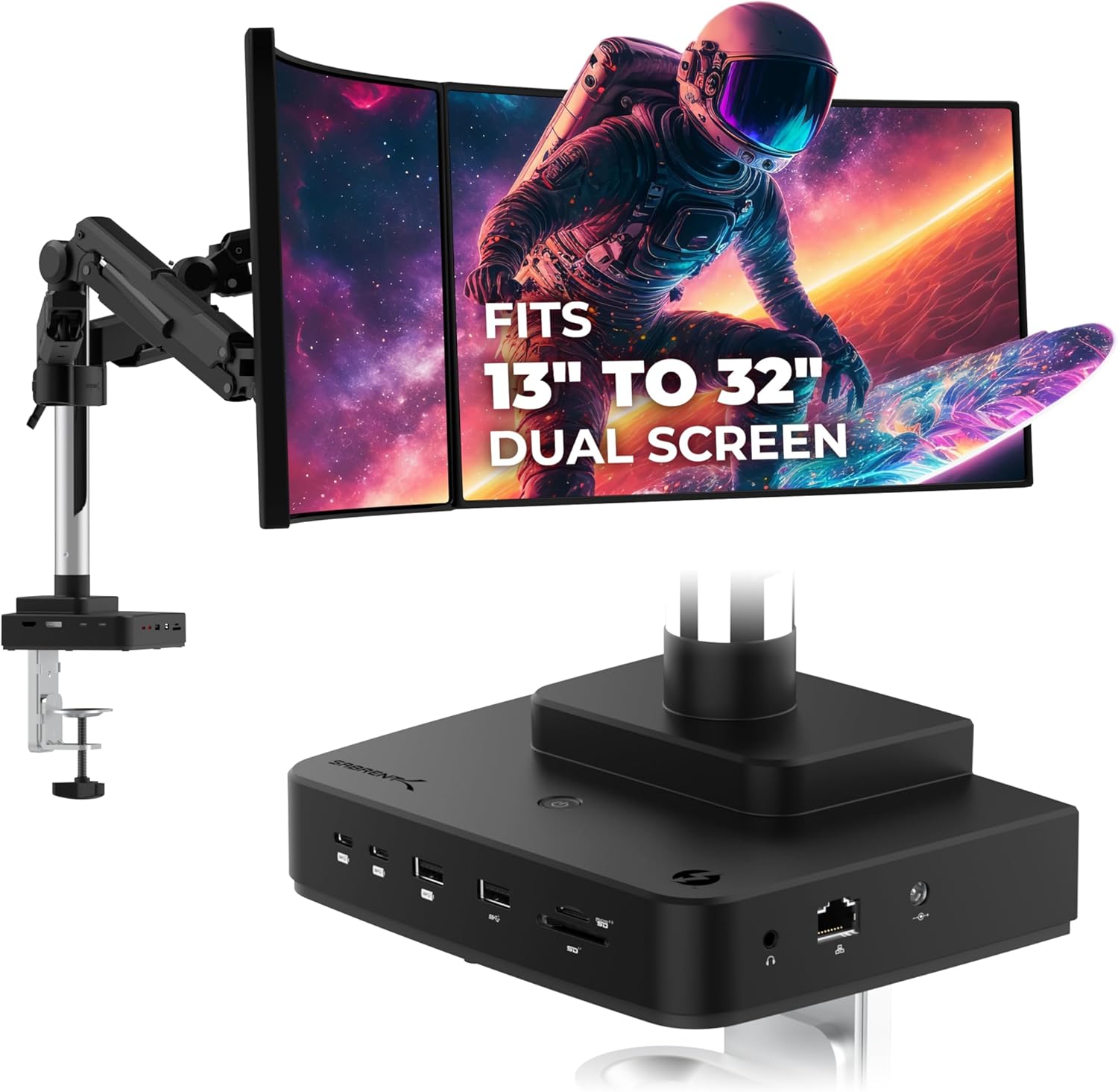 SABRENT Thunderbolt 4 Docking Station with Monitor Desk Mount, Gas-Lift Arm, 4 USB Ports, UHS-II Card Reader, Gigabit Ethernet, HDMI, DisplayPort, 8K/4K, VESA Mount for Monitors up to 32” (DS-T4WA)
