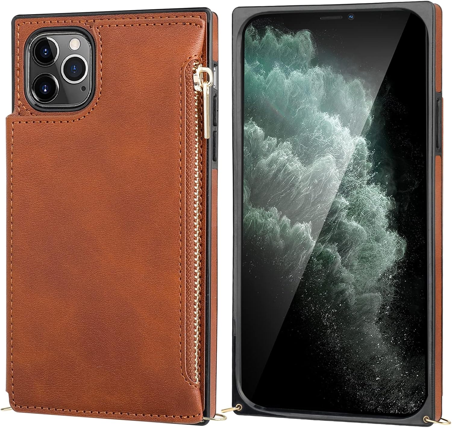 Bocasal Crossbody Wallet Case for iPhone 11 Pro with Card Holder,Zipper Card Slot Protector Shockproof Purse Cover with Removable Cross Body Strap 5.8 Inch(Brown)