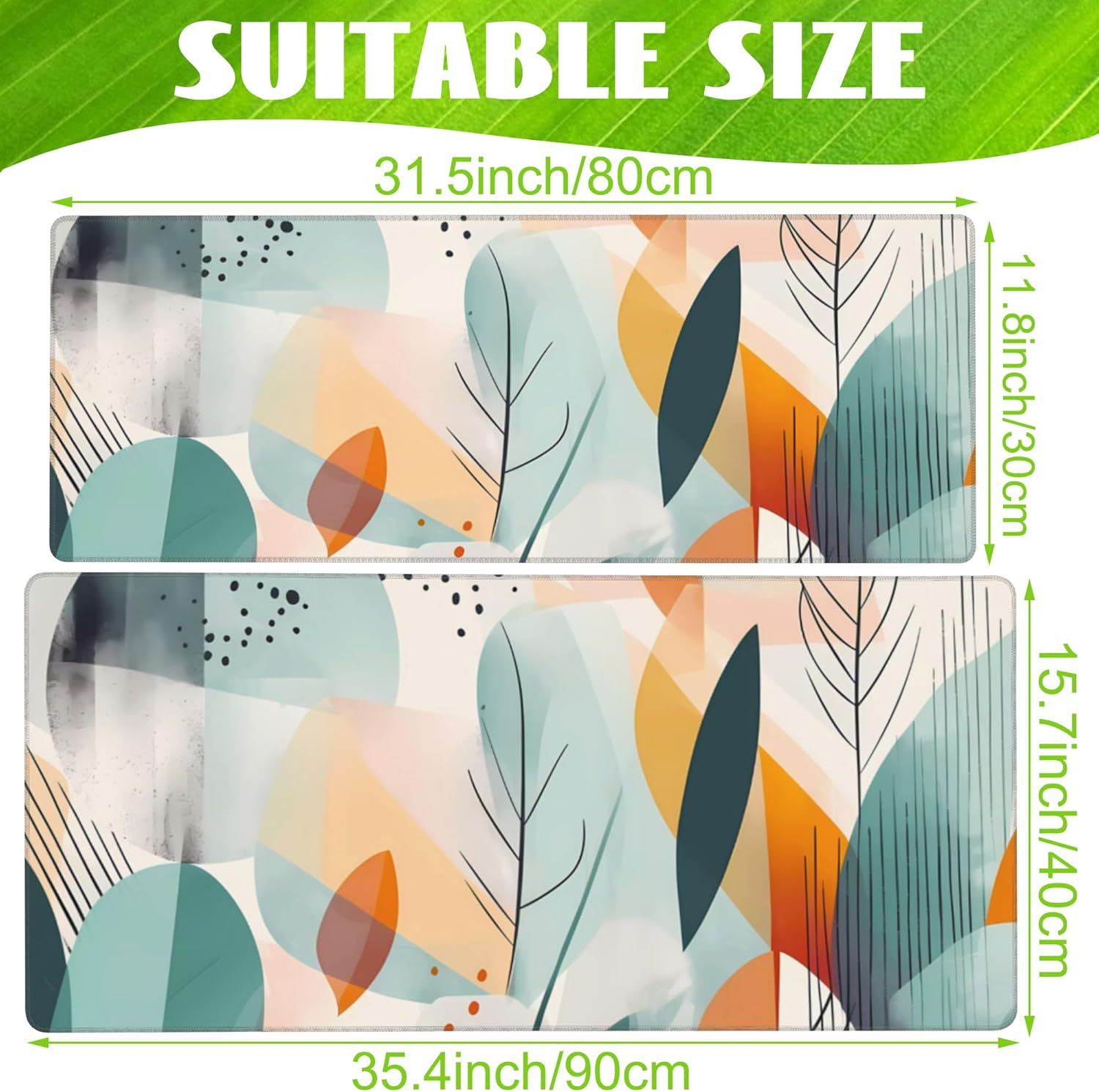 Desk Pad, Abstract Colorful Leaves Desk Mat, Large Gaming Mouse Pad with Non-Slip Base and Stitched Edge, 31.5"x11.8"